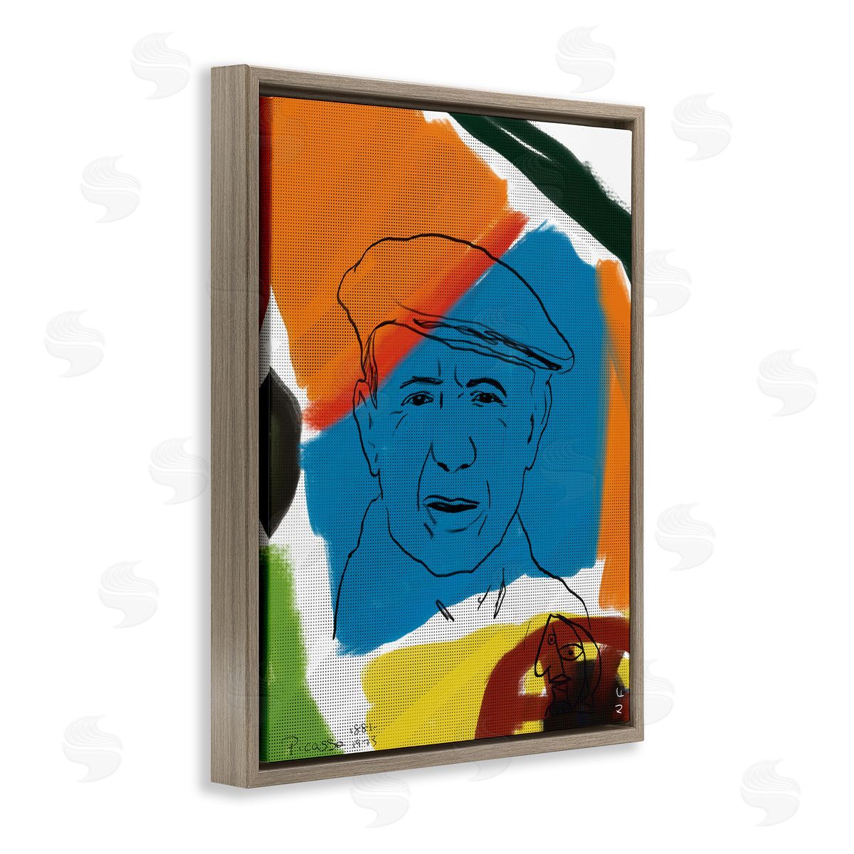 Nancy Ferrara Modern Picasso Portrait Vibrant Abstract Shapes Brown Floater Frame Canvas Art