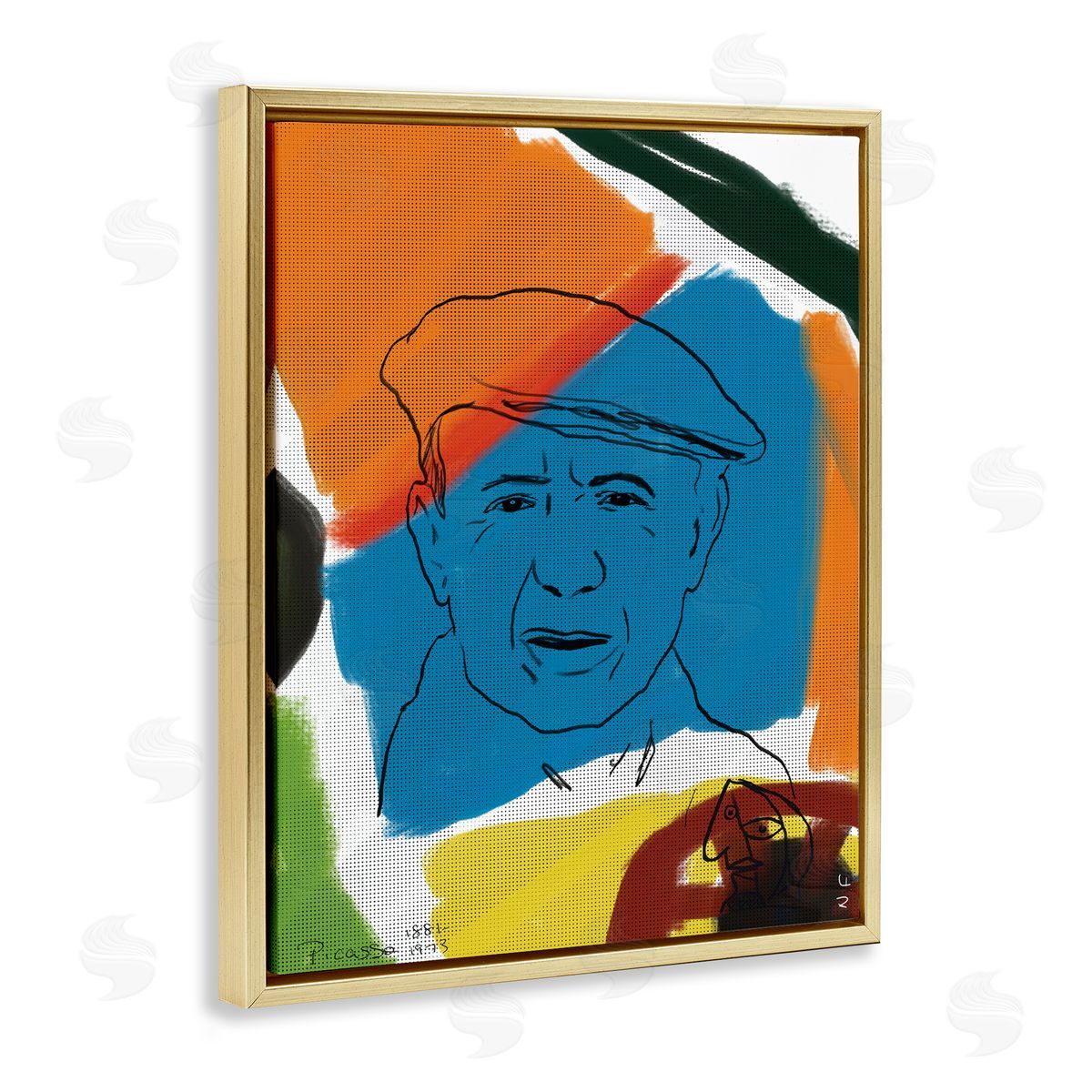 Nancy Ferrara Modern Picasso Portrait Vibrant Abstract Shapes Gold Floater Frame Canvas Art