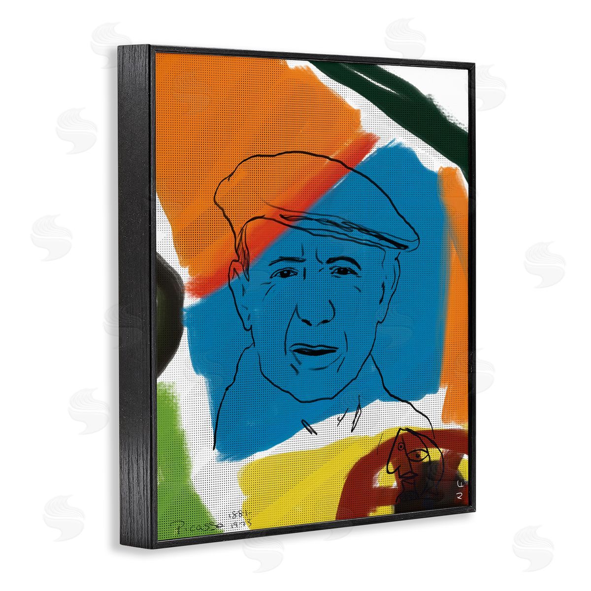 Nancy Ferrara Modern Picasso Portrait Vibrant Abstract Shapes Black Framed Giclee Wall Art