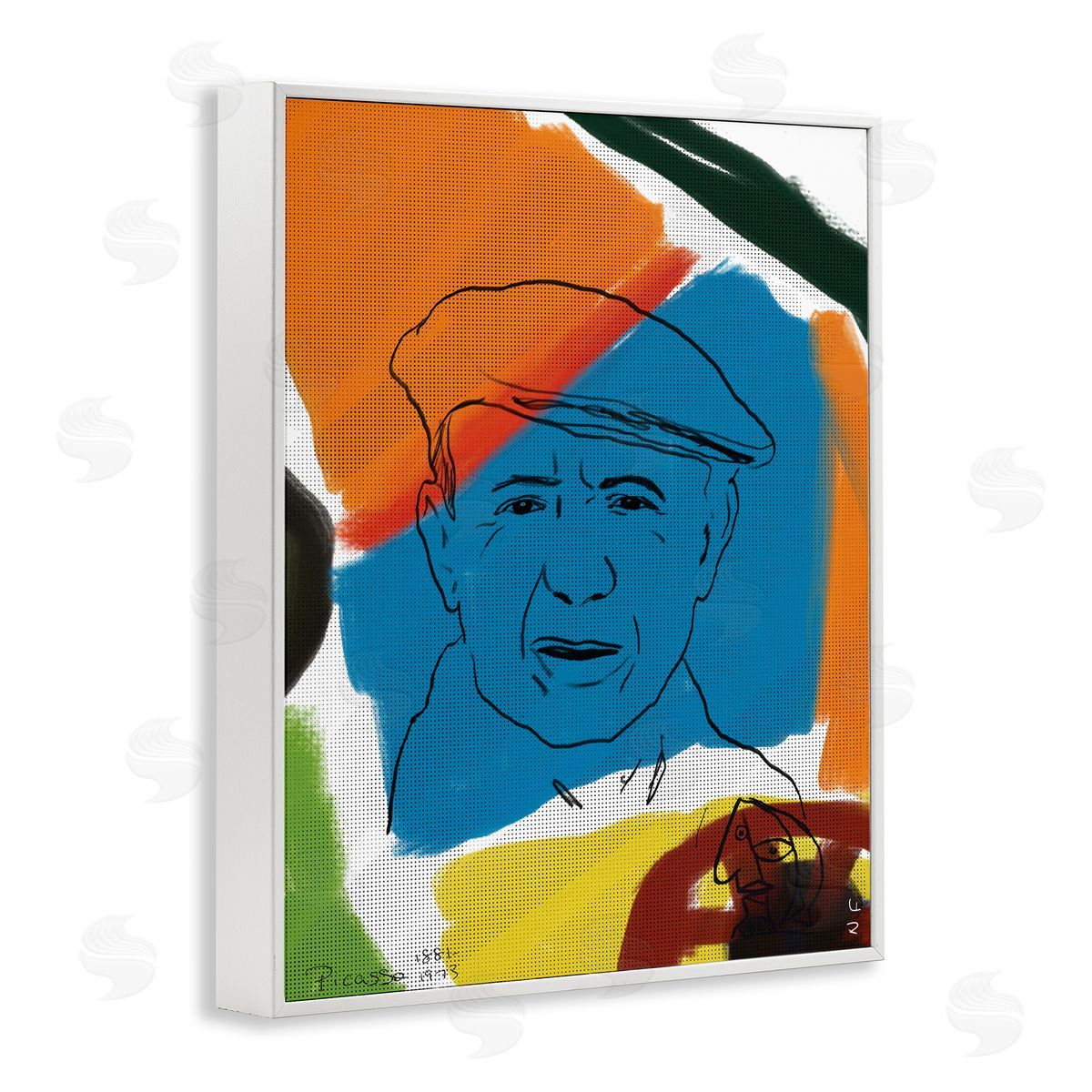 Nancy Ferrara Modern Picasso Portrait Vibrant Abstract Shapes White Framed Giclee Wall Art