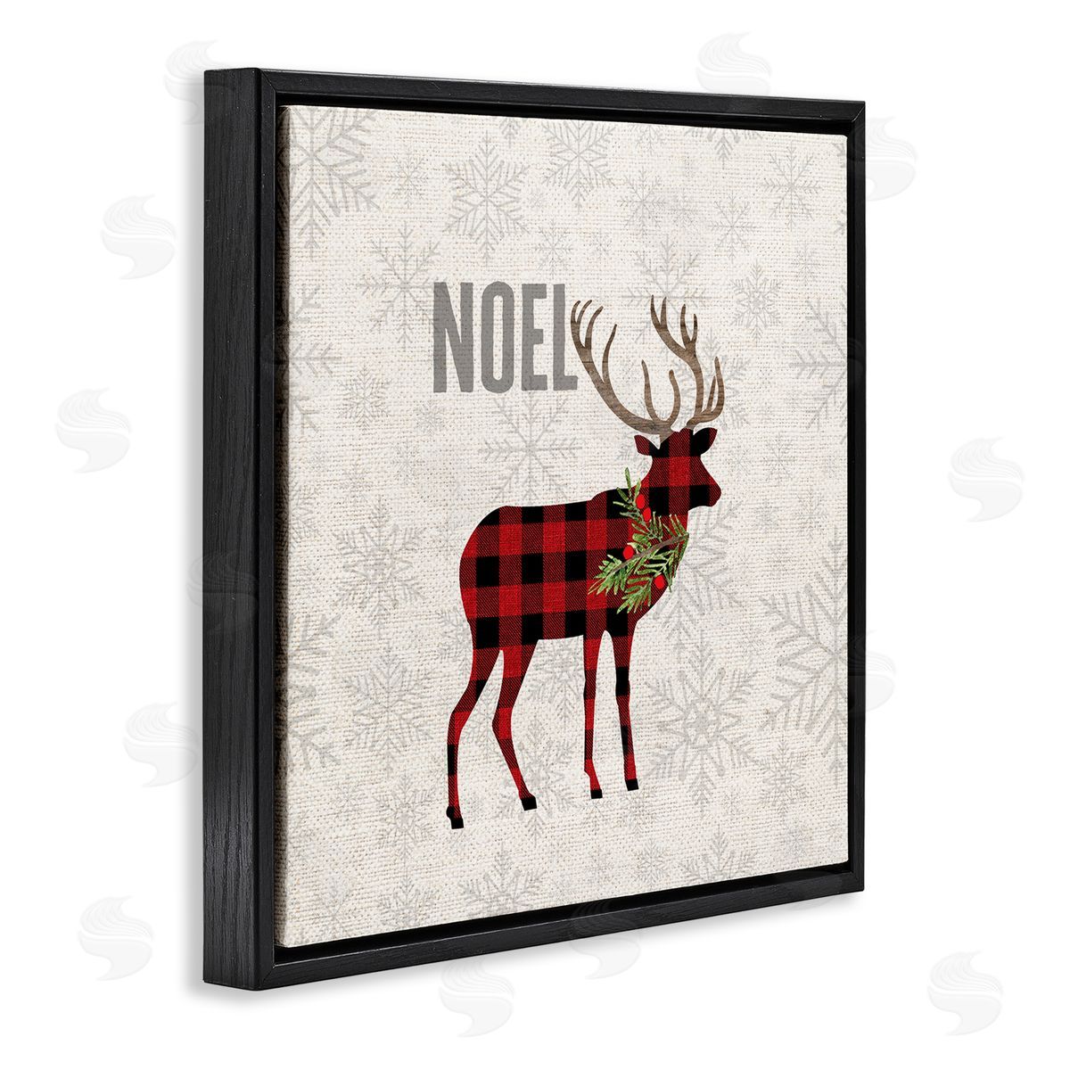 Fluidity/PDR LLC. Noel Phrase Patchwork Reindeer Christmas Snowflakes Black Floater Frame Canvas Art