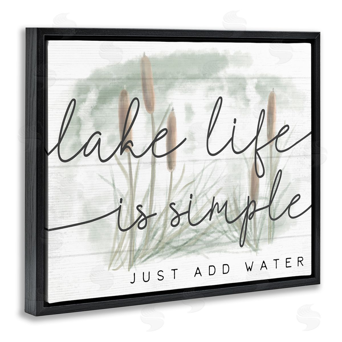 Stupell Studio Lake Life Simplicity Phrase Cattail Water Plants Black Floater Frame Canvas Art