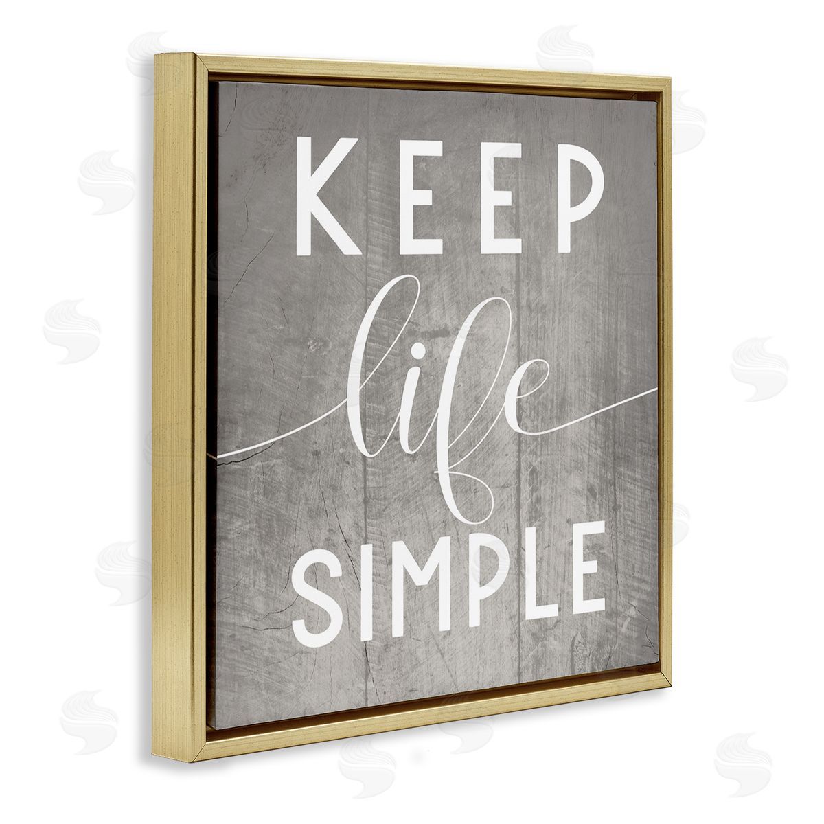 Stupell Studio Keep Life Simple Phrase Grey Plank Pattern Gold Floater Frame Canvas Art