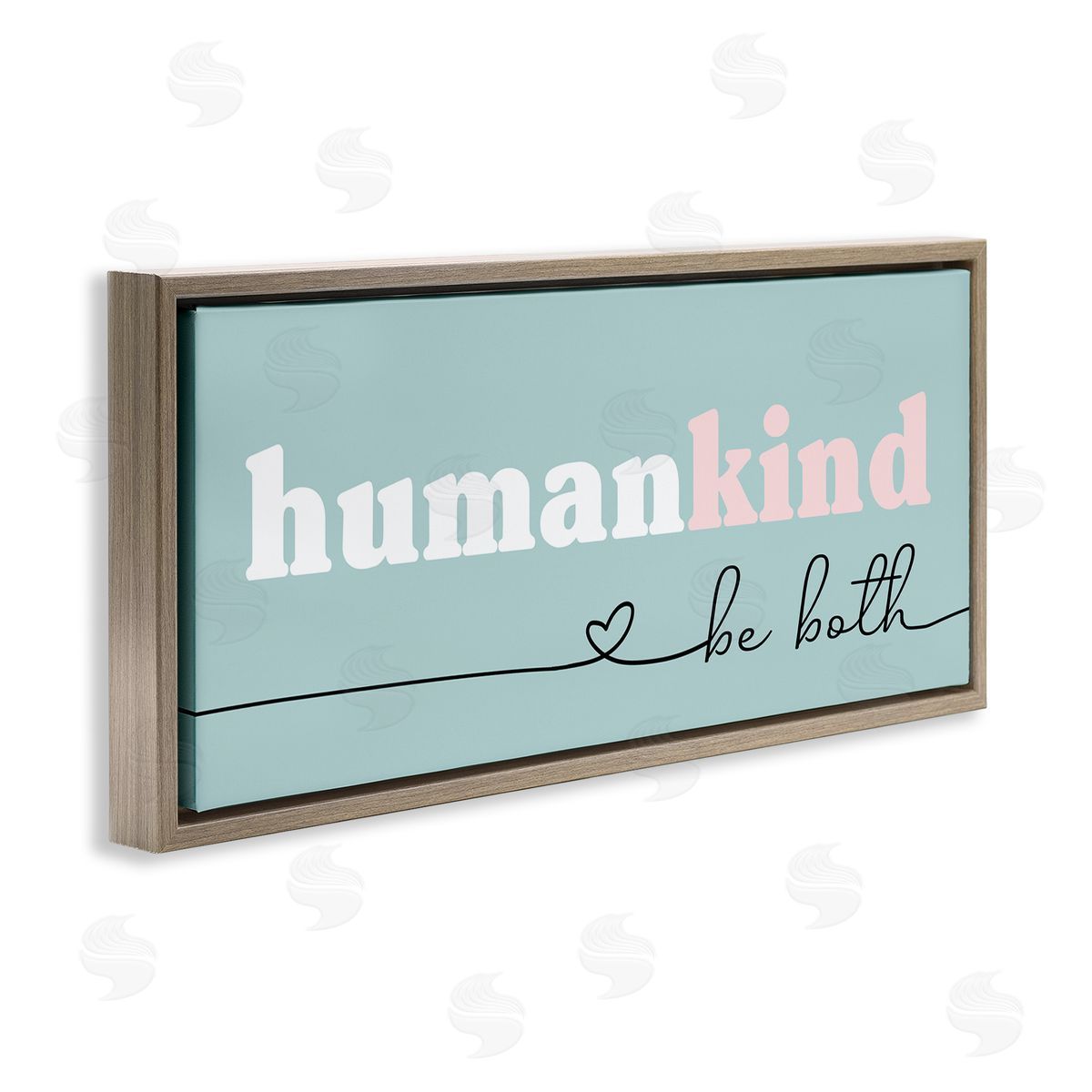 Stupell Studio Humankind Be Both Phrase Pink Turquoise Details Brown Floater Frame Canvas Art