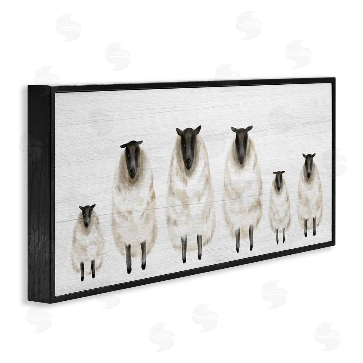 Stupell Studio Fluffy Farm Sheep Minimal White Plank Pattern Black Framed Giclee Wall Art