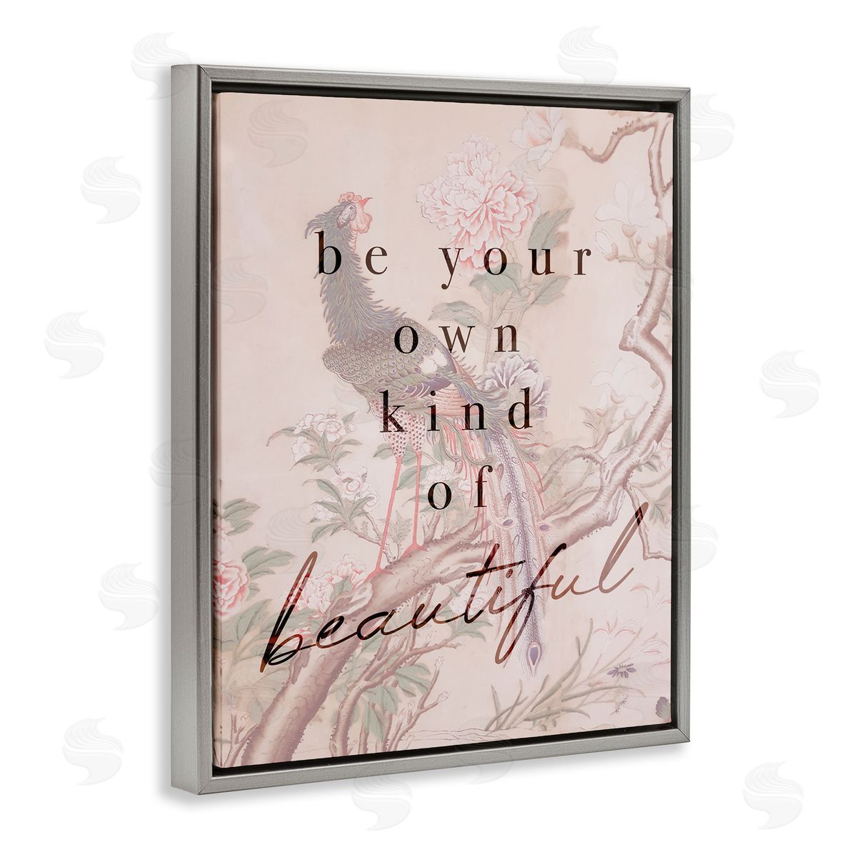Stupell Studio Be Your Own Beautiful Phrase Vintage Wild Turkey Gray Floater Frame Canvas Art