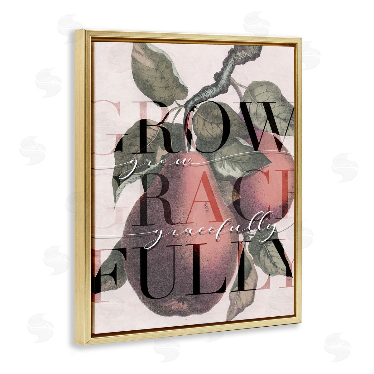 Stupell Studio Grow Gracefully Quote Red Distressed Pear Fruit Gold Floater Frame Canvas Art