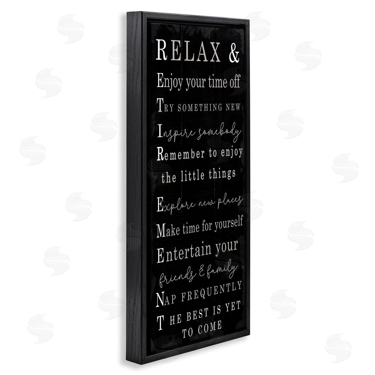 Stupell Studio Relaxed Retirement Phrases Black Distressed Pattern Black Floater Frame Canvas Art