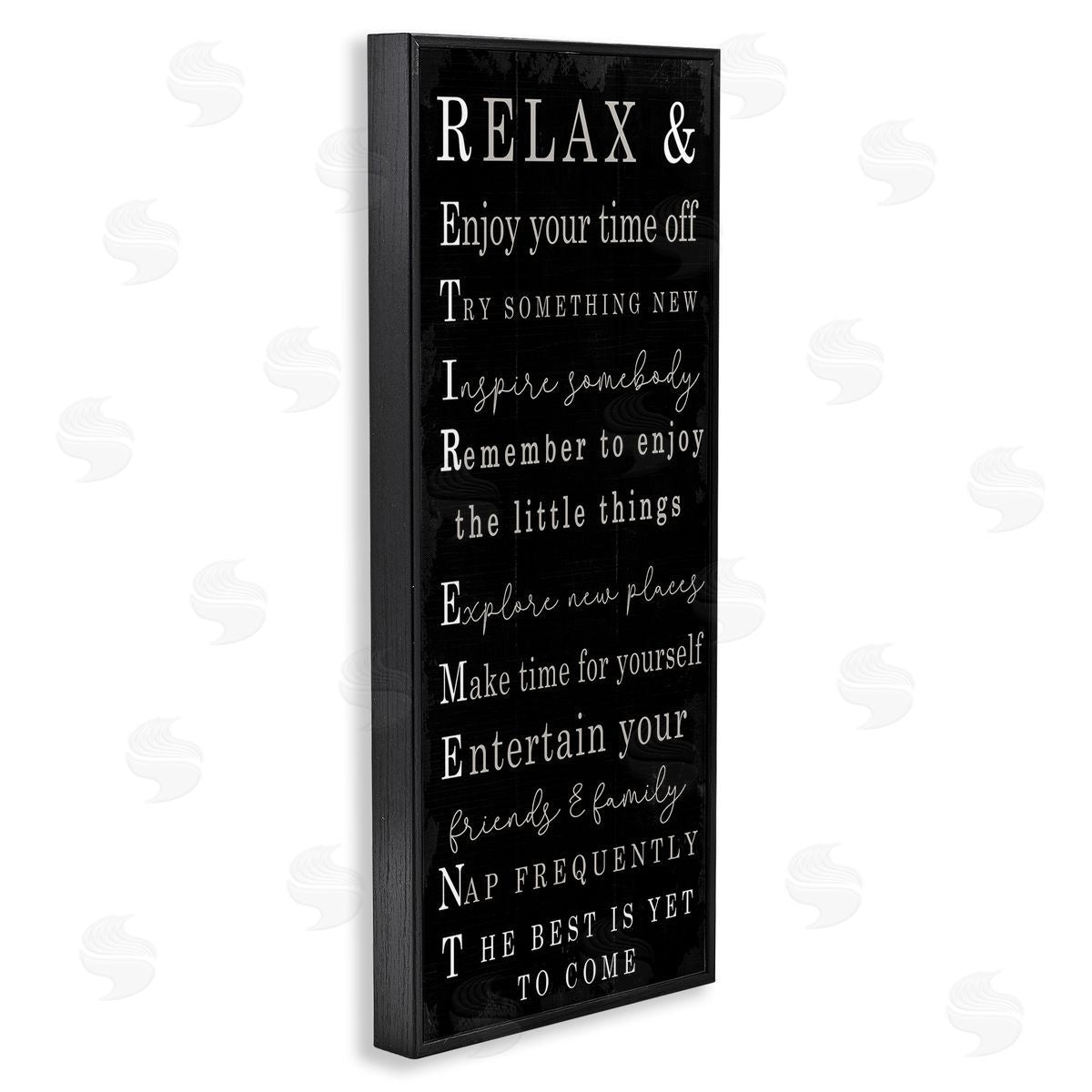 Stupell Studio Relaxed Retirement Phrases Black Distressed Pattern Black Framed Giclee Wall Art