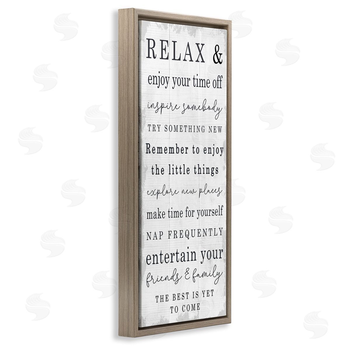 Stupell Studio Retirement Relaxation Sign White Distressed Pattern Brown Floater Frame Canvas Art