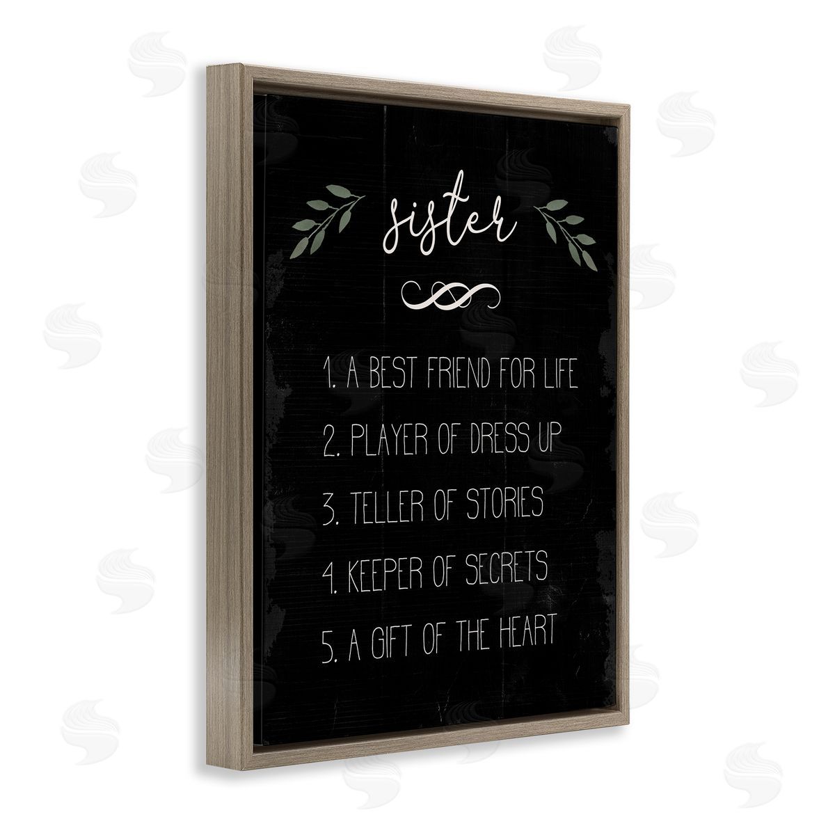 Stupell Studio Sister Facts Family Phrases Distressed Black Pattern Brown Floater Frame Canvas Art
