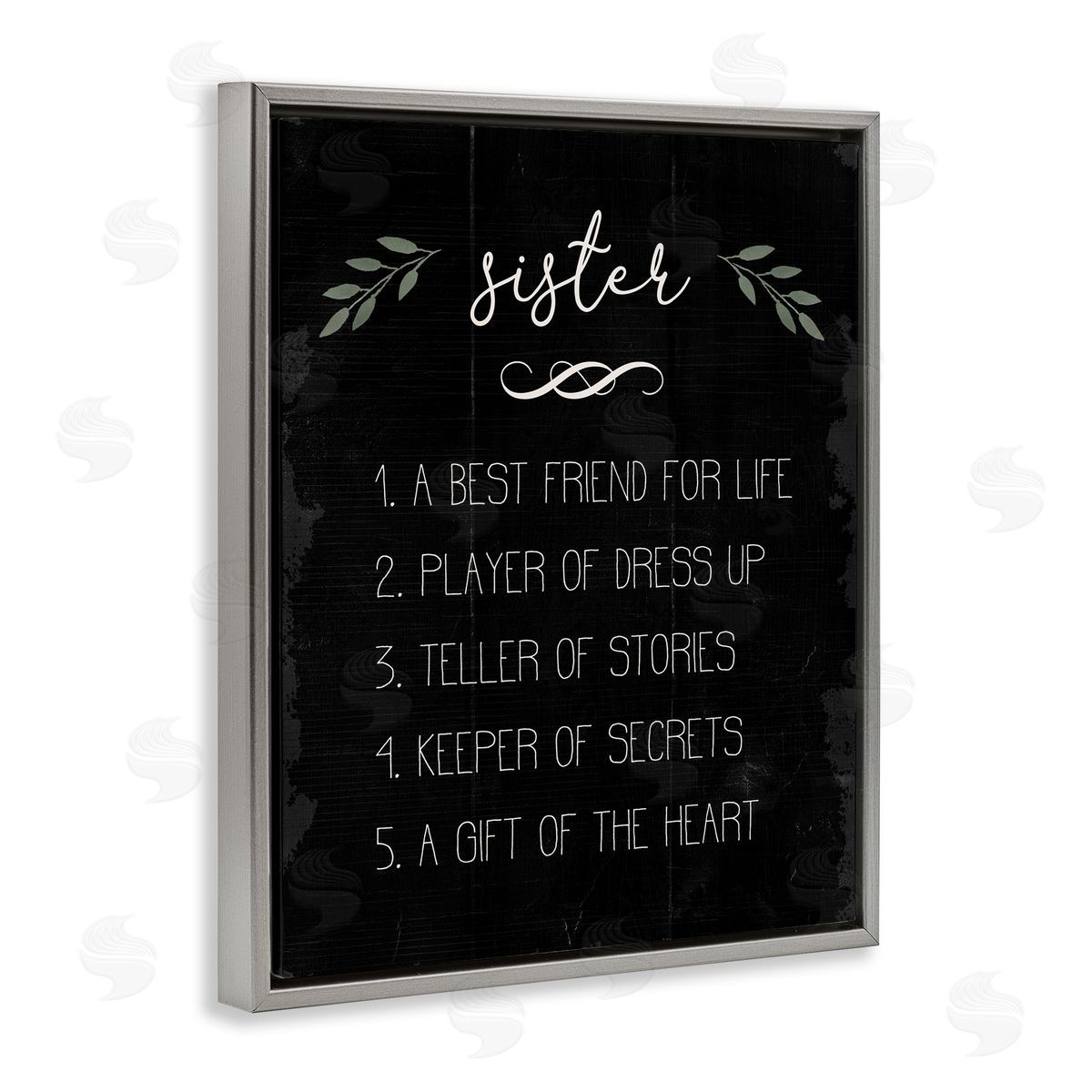 Stupell Studio Sister Facts Family Phrases Distressed Black Pattern Gray Floater Frame Canvas Art