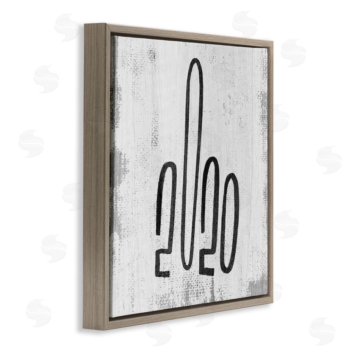 Stupell Studio Rustic 2020 Middle Finger Typography Hand Gesture Brown Floater Frame Canvas Art