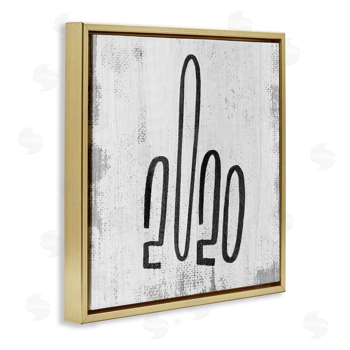 Stupell Studio Rustic 2020 Middle Finger Typography Hand Gesture Gold Floater Frame Canvas Art