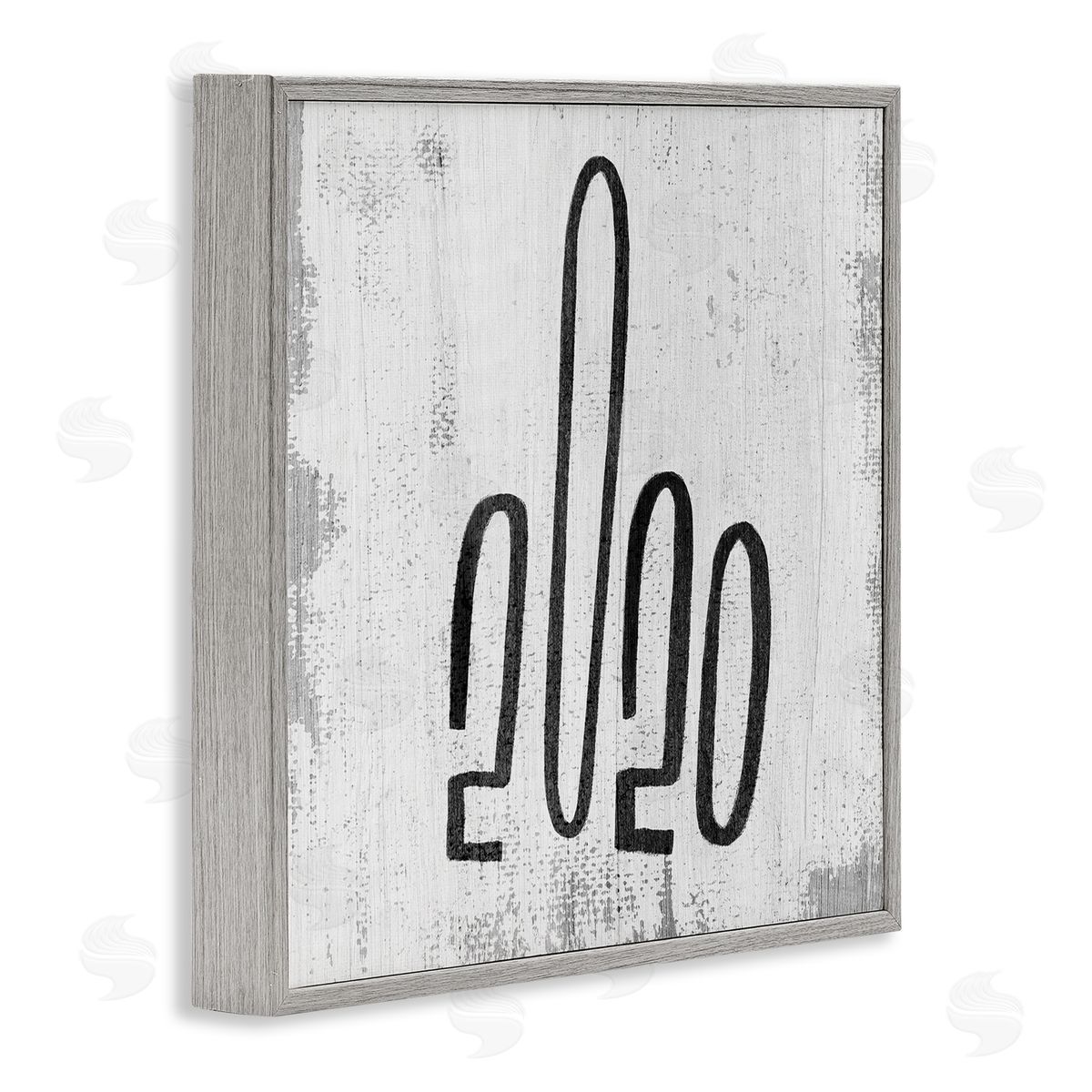 Stupell Studio Rustic 2020 Middle Finger Typography Hand Gesture Gray Framed Giclee Wall Art
