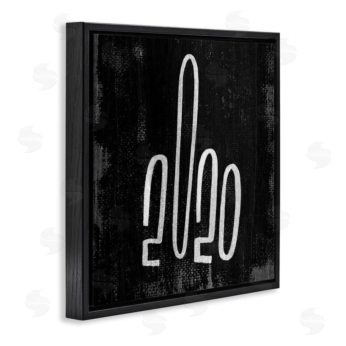 Stupell Studio Distressed Hand Gesture 2020 Middle Finger Typography Black Floater Frame Canvas Art