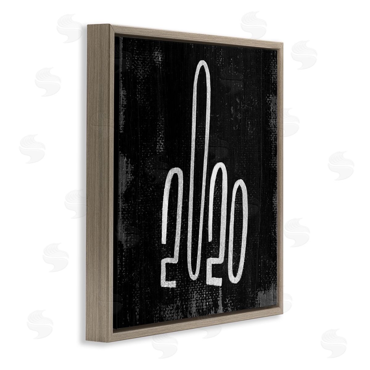 Stupell Studio Distressed Hand Gesture 2020 Middle Finger Typography Brown Floater Frame Canvas Art
