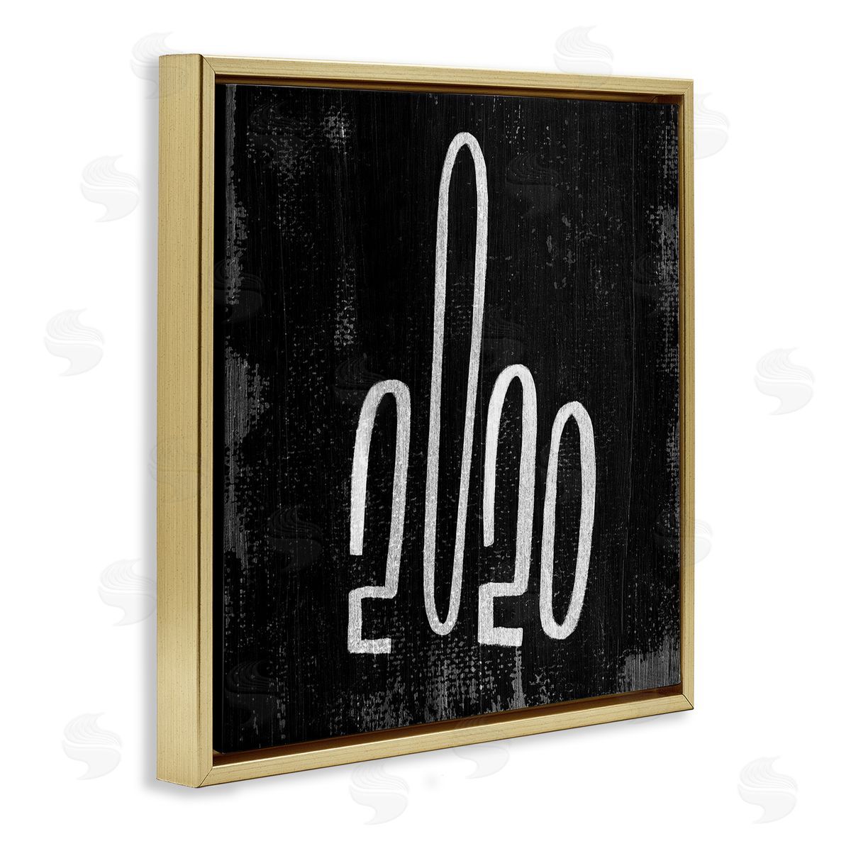 Stupell Studio Distressed Hand Gesture 2020 Middle Finger Typography Gold Floater Frame Canvas Art