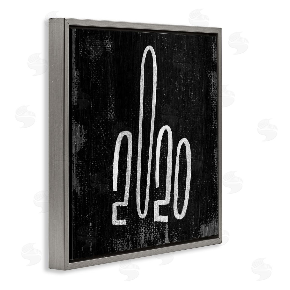 Stupell Studio Distressed Hand Gesture 2020 Middle Finger Typography Gray Floater Frame Canvas Art