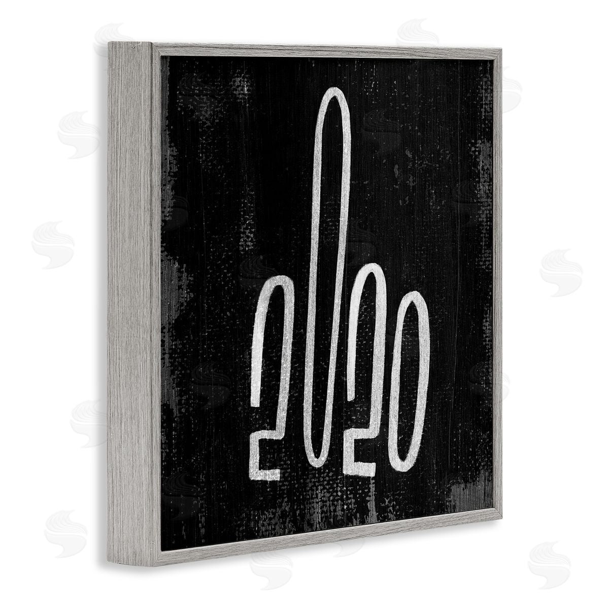 Stupell Studio Distressed Hand Gesture 2020 Middle Finger Typography Gray Framed Giclee Wall Art