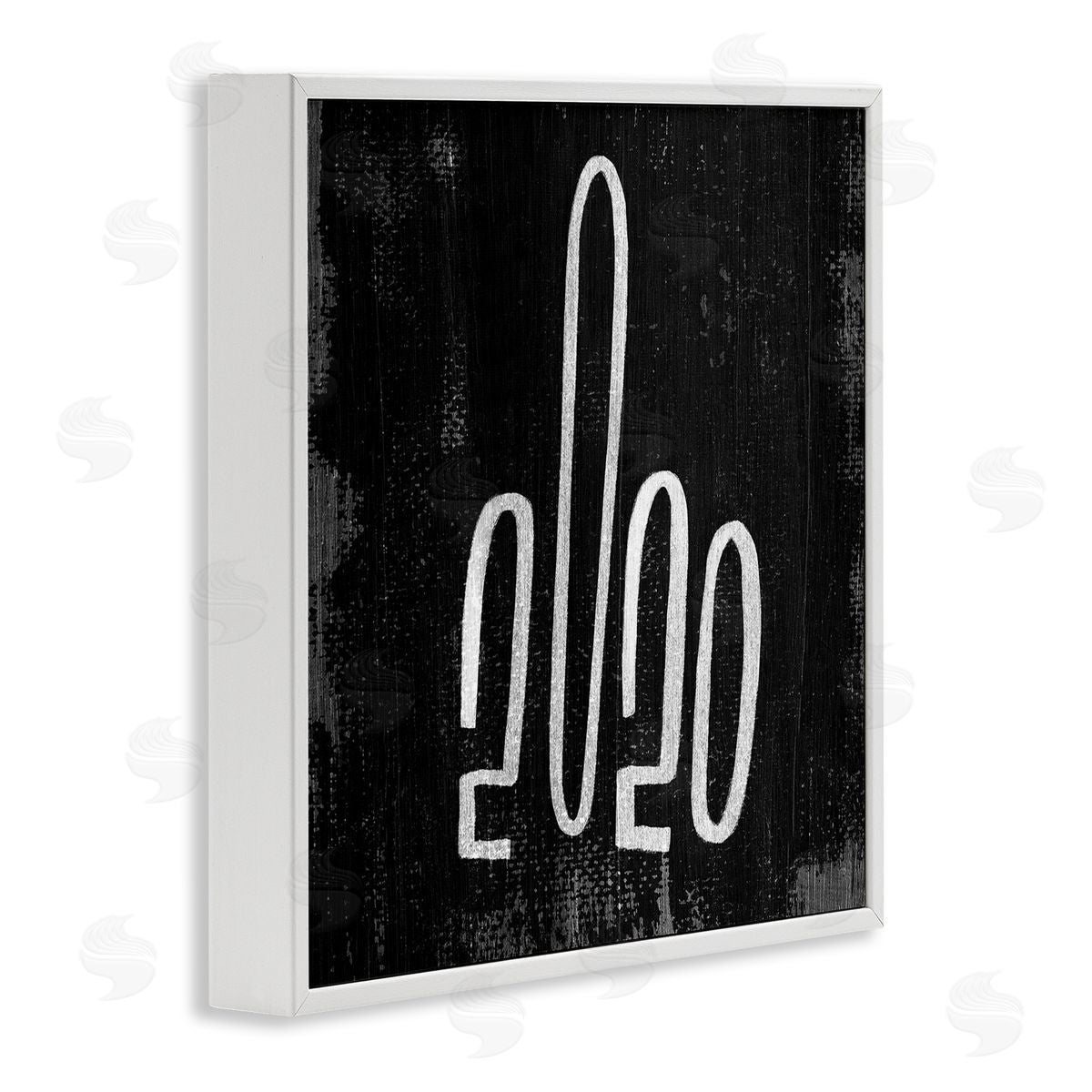 Stupell Studio Distressed Hand Gesture 2020 Middle Finger Typography White Framed Giclee Wall Art