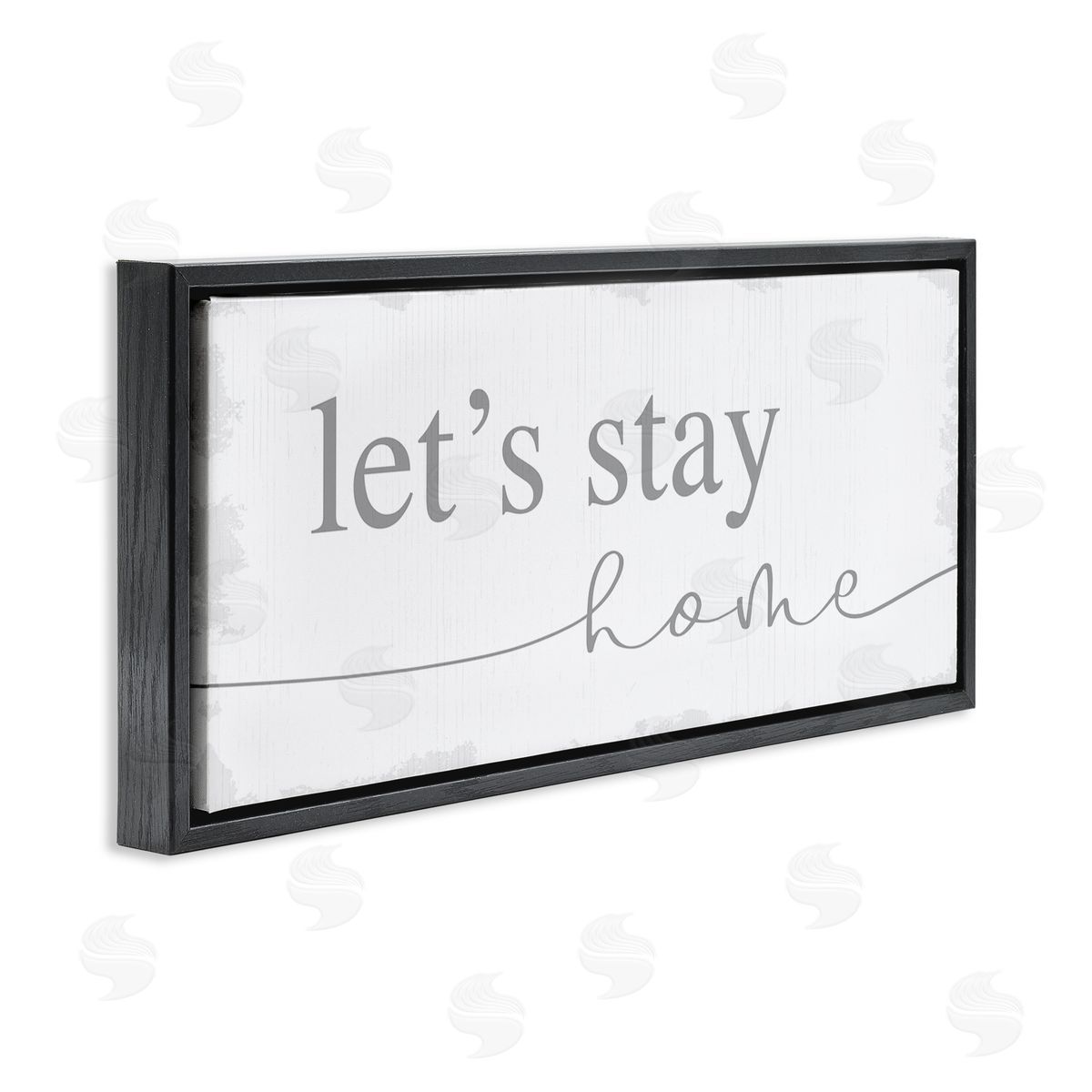 Stupell Studio Let's Stay Home Phrase Soft Grey Distressed Black Floater Frame Canvas Art
