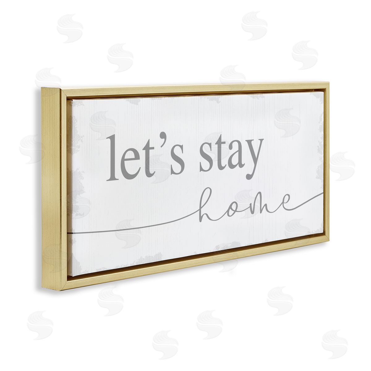 Stupell Studio Let's Stay Home Phrase Soft Grey Distressed Gold Floater Frame Canvas Art