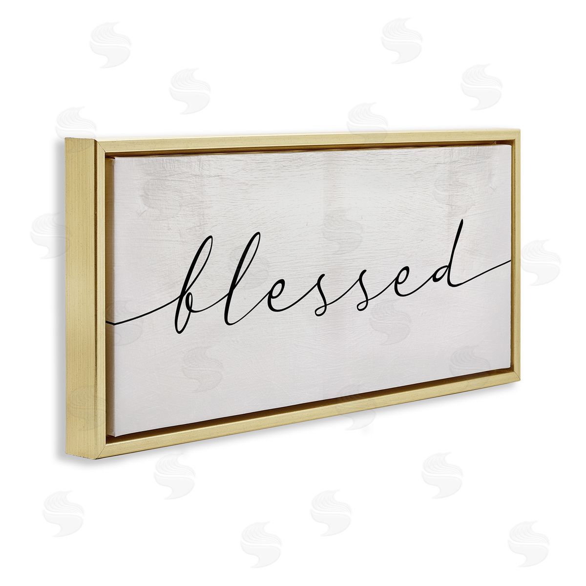 Stupell Studio Blessed Script Typography Minimal Black Off-White Gold Floater Frame Canvas Art