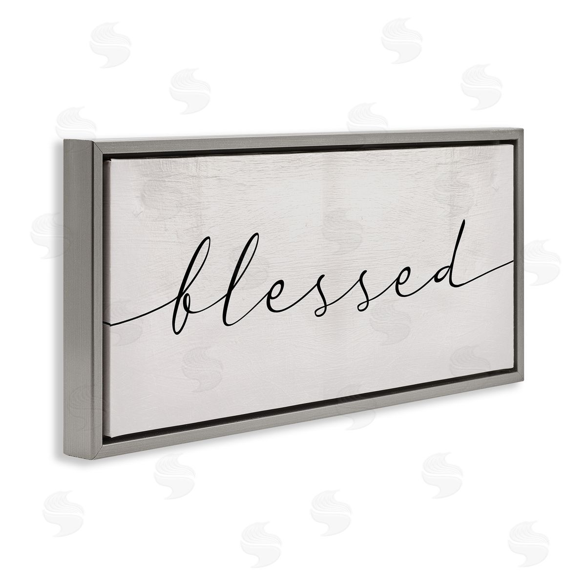 Stupell Studio Blessed Script Typography Minimal Black Off-White Gray Floater Frame Canvas Art
