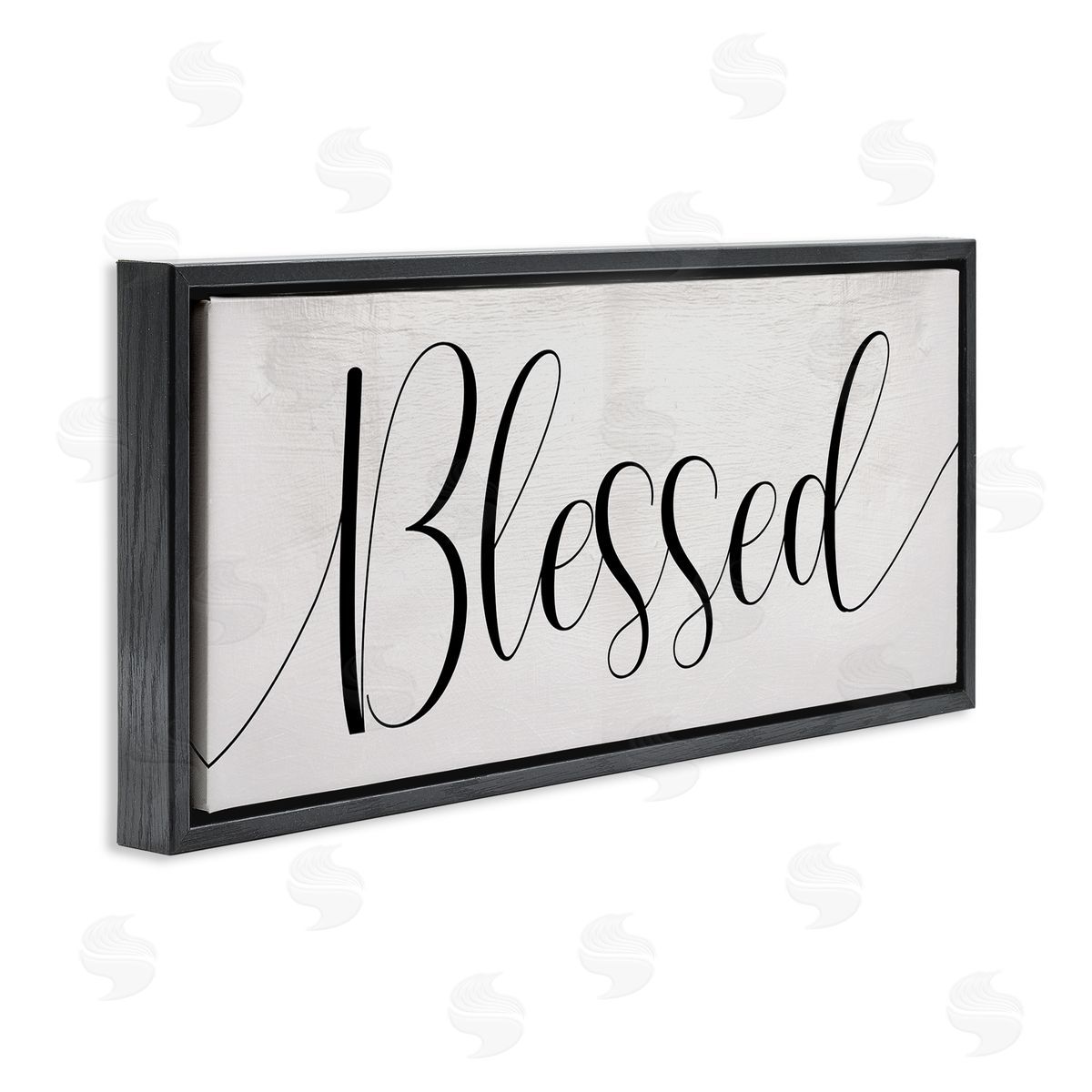 Stupell Studio Bold Blessed Script Typography Charming Off-White Black Floater Frame Canvas Art