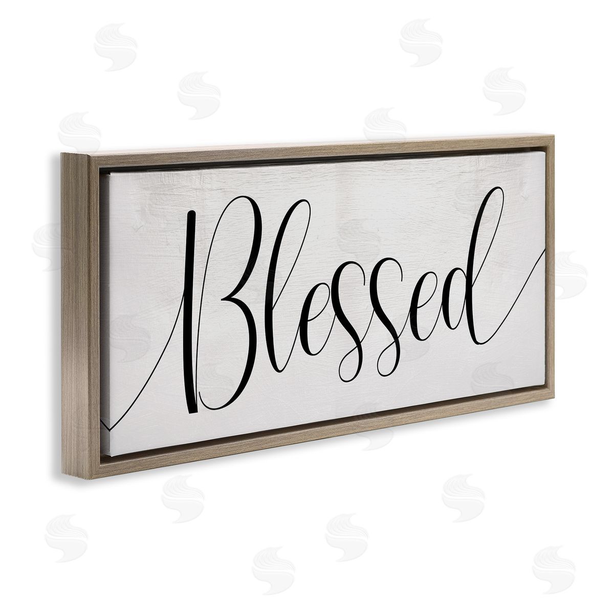 Stupell Studio Bold Blessed Script Typography Charming Off-White Brown Floater Frame Canvas Art