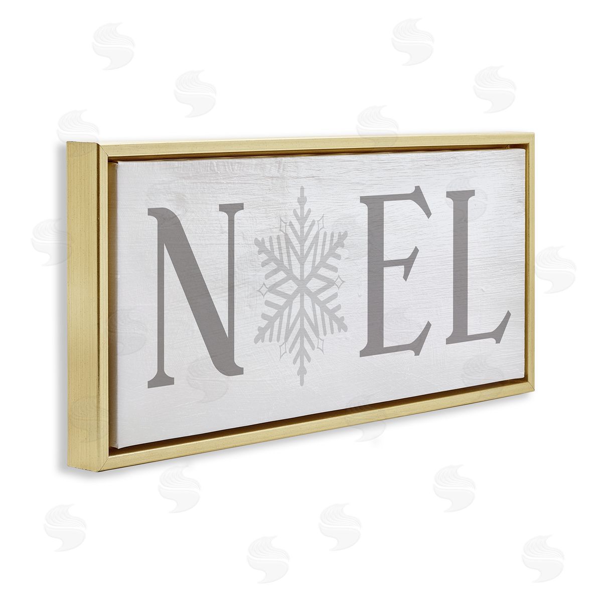 Stupell Studio Noel Christmas Phrase Winter Snowflake Typography Gold Floater Frame Canvas Art