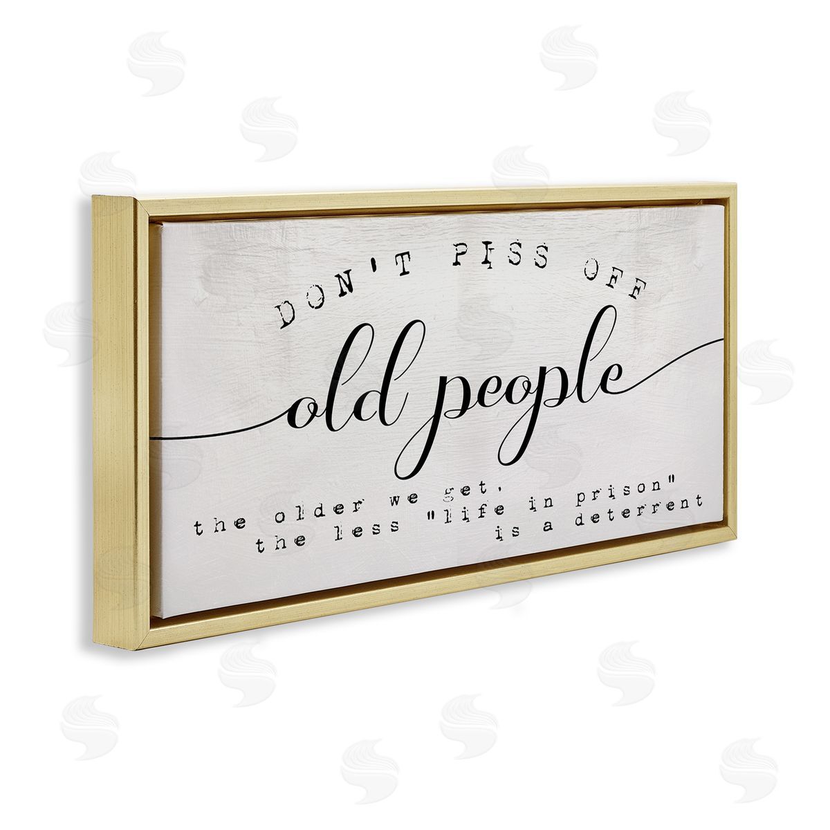 Stupell Studio Humorous Don't PO Old People Phrase Black Off-White Gold Floater Frame Canvas Art