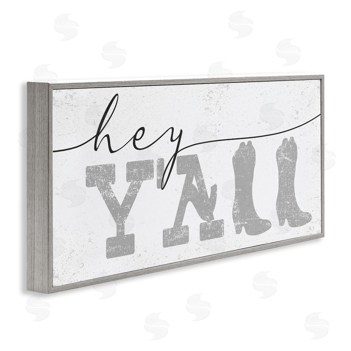 Stupell Studio Hey Y'all Phrase Western Cowboy Distressed Typography Gray Framed Giclee Wall Art