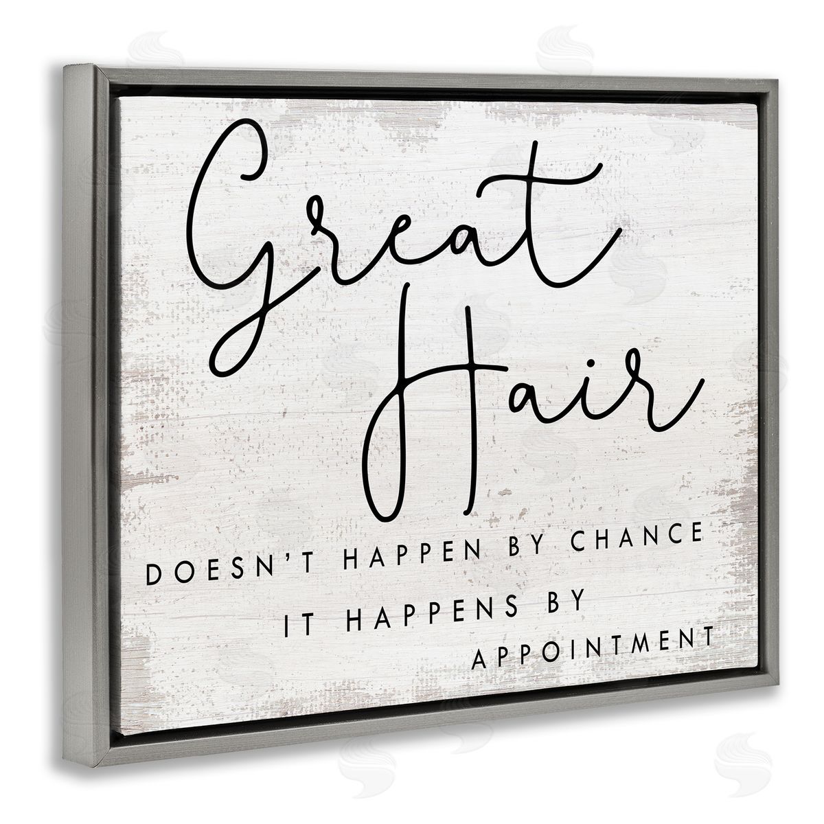 Stupell Studio Great Hair By Appointment Sign Distressed Beauty Salon Gray Floater Frame Canvas Art