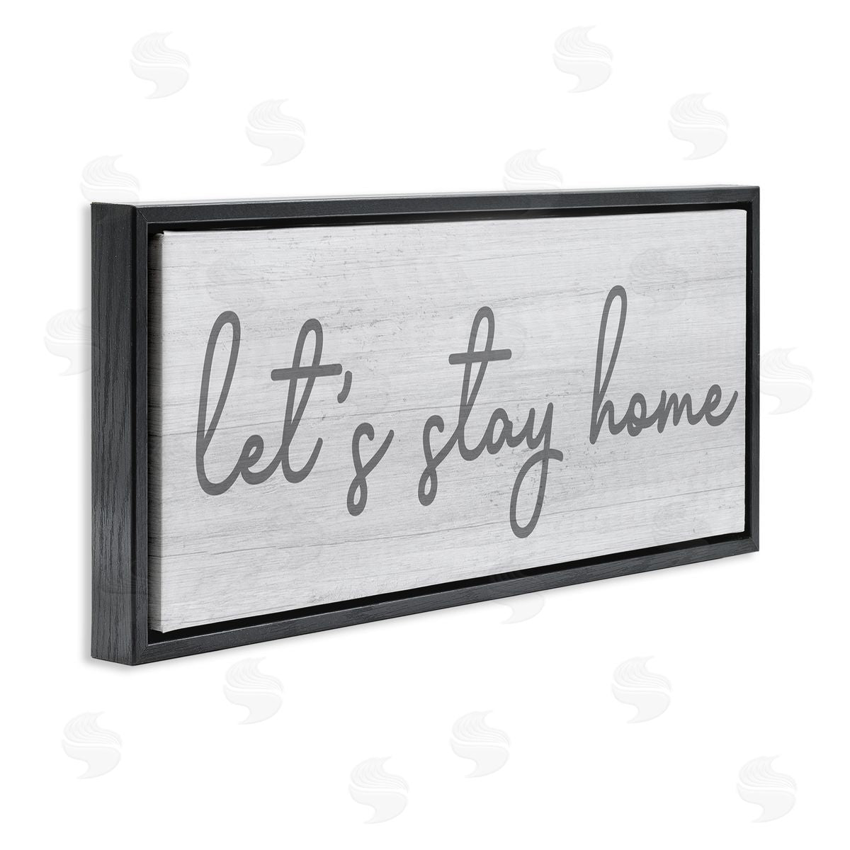 Stupell Studio Let's Stay Home Sentiments Soft Circular Script Black Floater Frame Canvas Art