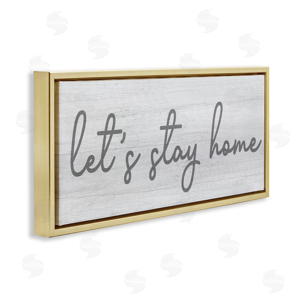 Stupell Studio Let's Stay Home Sentiments Soft Circular Script Gold Floater Frame Canvas Art