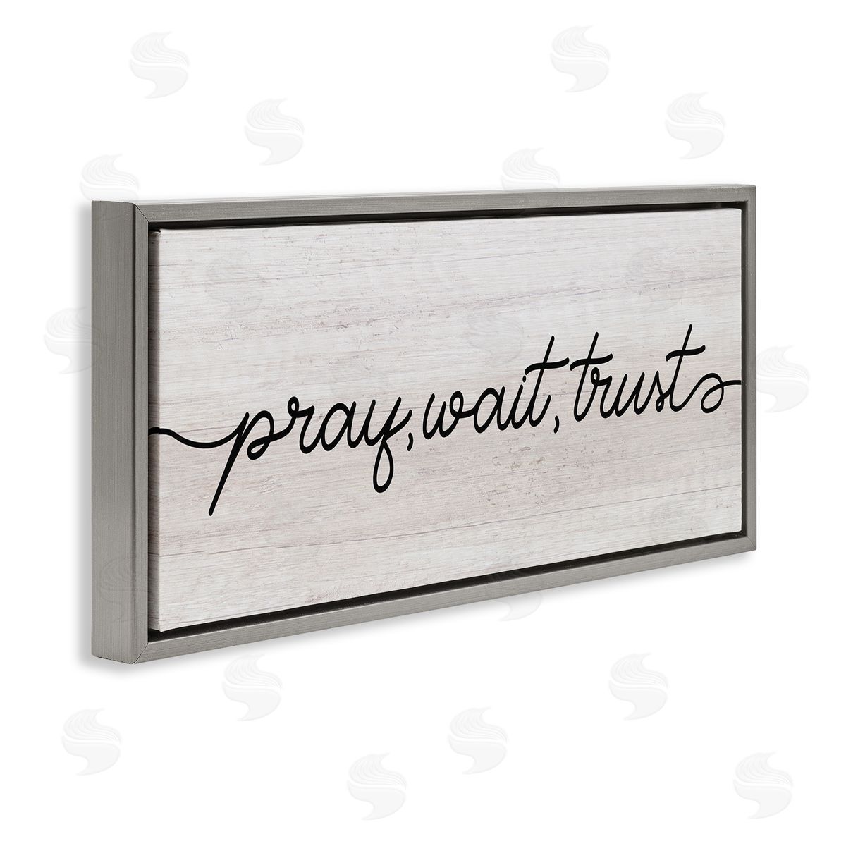 Stupell Studio Pray Wait & Trust Phrase Soft Fluid Typography Gray Floater Frame Canvas Art