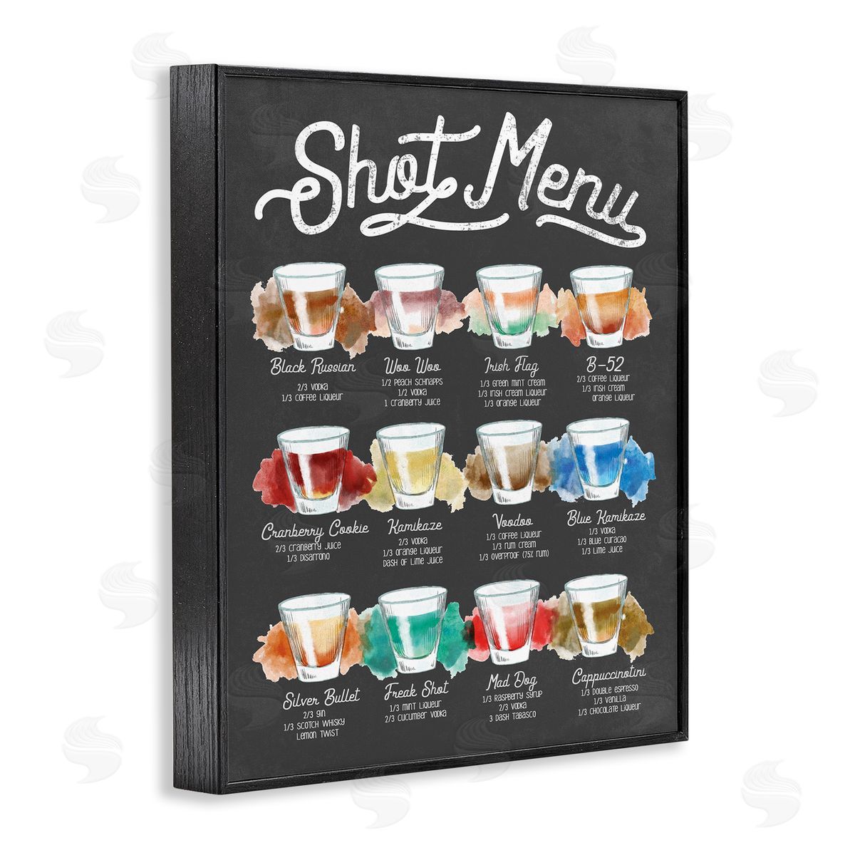 Stupell Studio Shot Menu Drink Recipes Fun Watercolor Styling Black Framed Giclee Wall Art