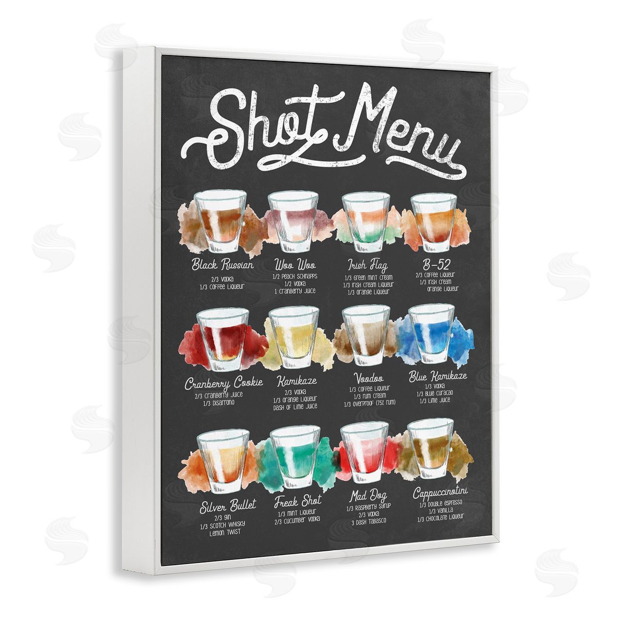 Stupell Studio Shot Menu Drink Recipes Fun Watercolor Styling White Framed Giclee Wall Art