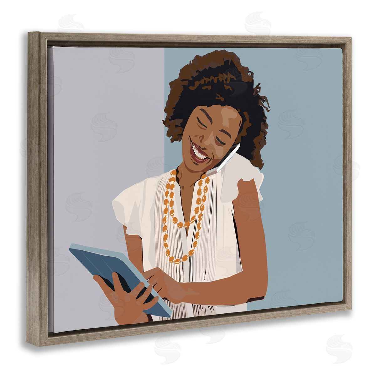 Nancy Ferrara Professional Woman With Tablet Office Portrait Brown Floater Frame Canvas Art