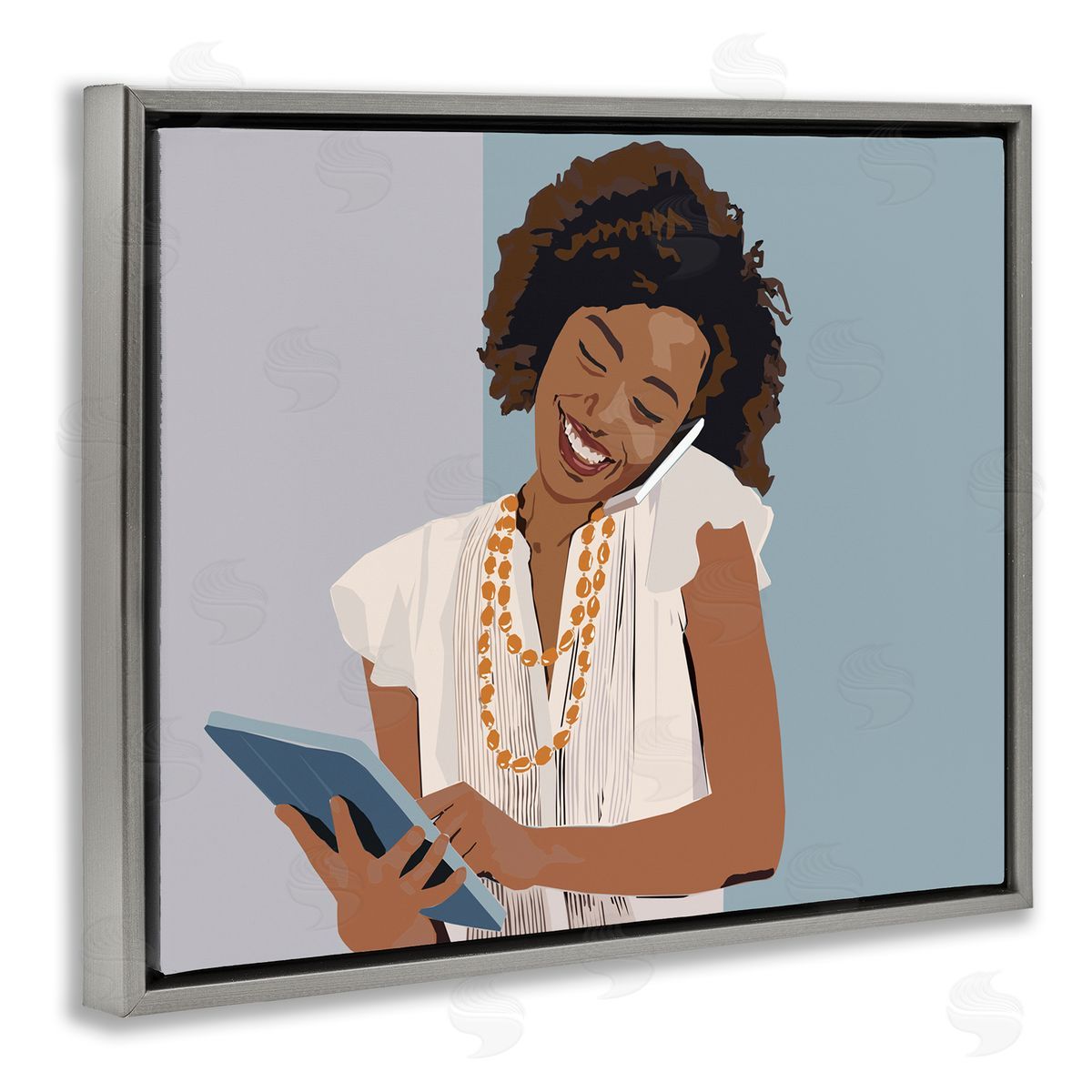 Nancy Ferrara Professional Woman With Tablet Office Portrait Gray Floater Frame Canvas Art