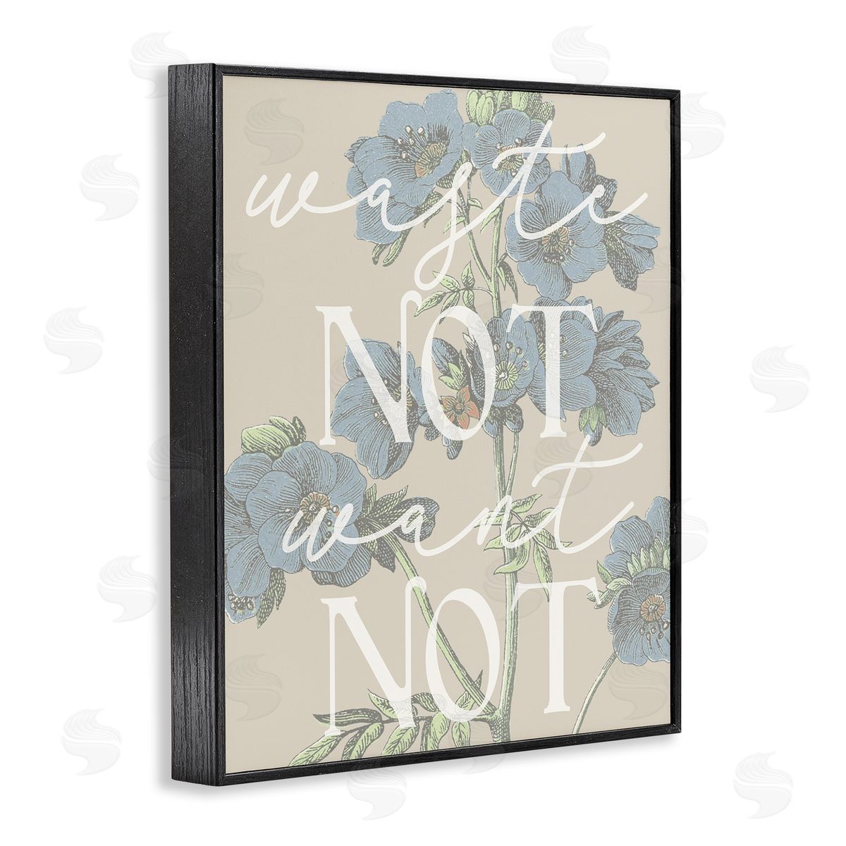 Stupell Studio Waste Not Want Not Quote Blue Botanicals Black Framed Giclee Wall Art