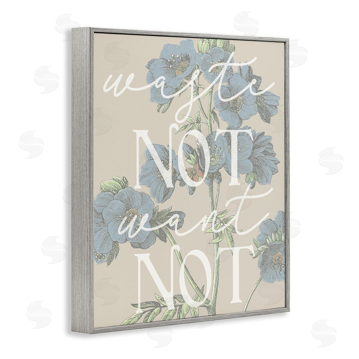 Stupell Studio Waste Not Want Not Quote Blue Botanicals Gray Framed Giclee Wall Art