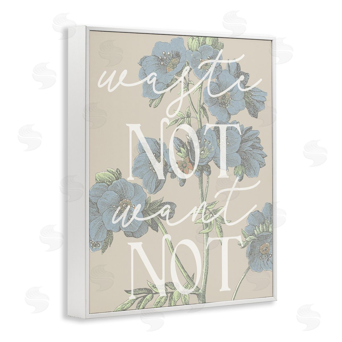 Stupell Studio Waste Not Want Not Quote Blue Botanicals White Framed Giclee Wall Art