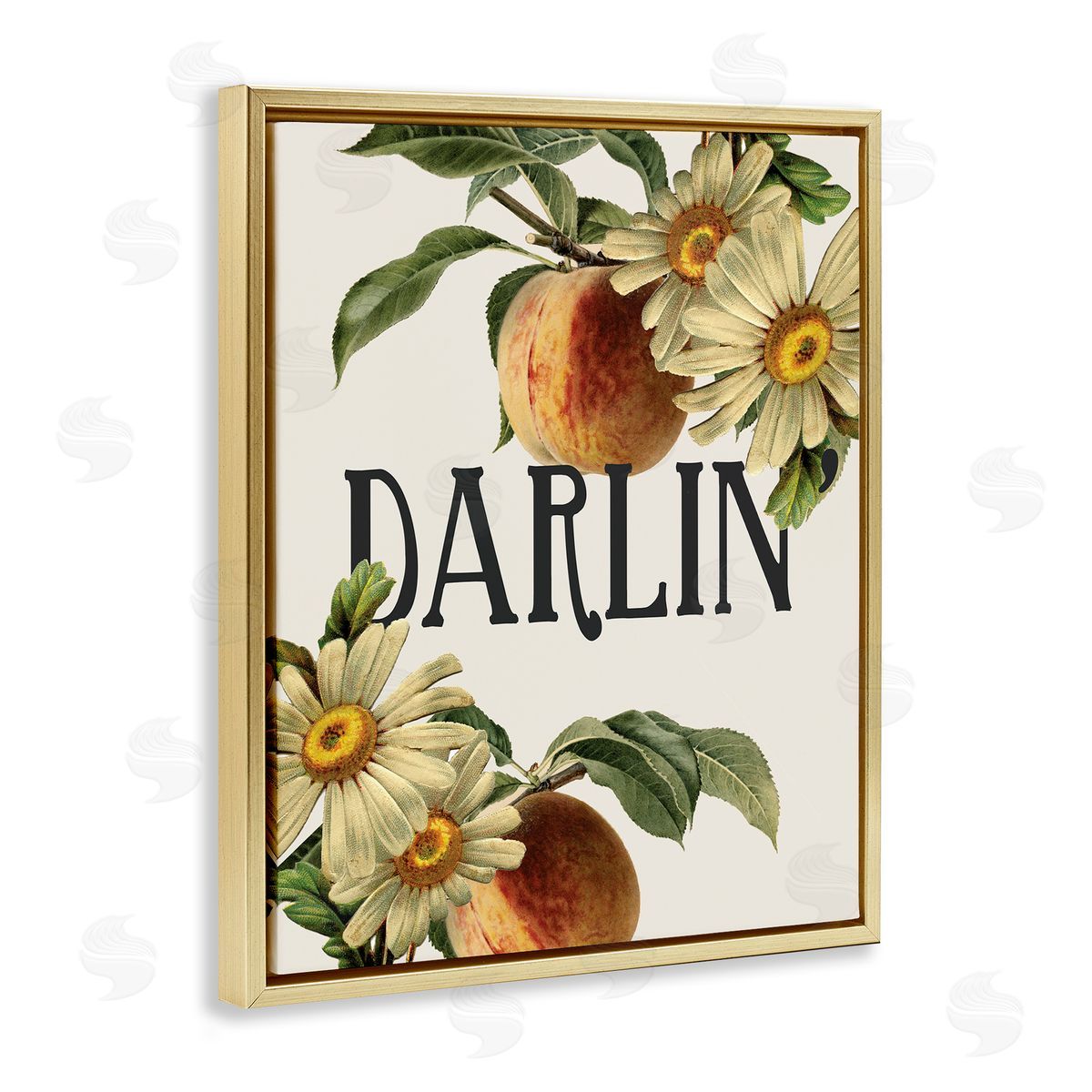 Stupell Studio Darlin' Southern Phrase Vintage Peach Tree Gold Floater Frame Canvas Art