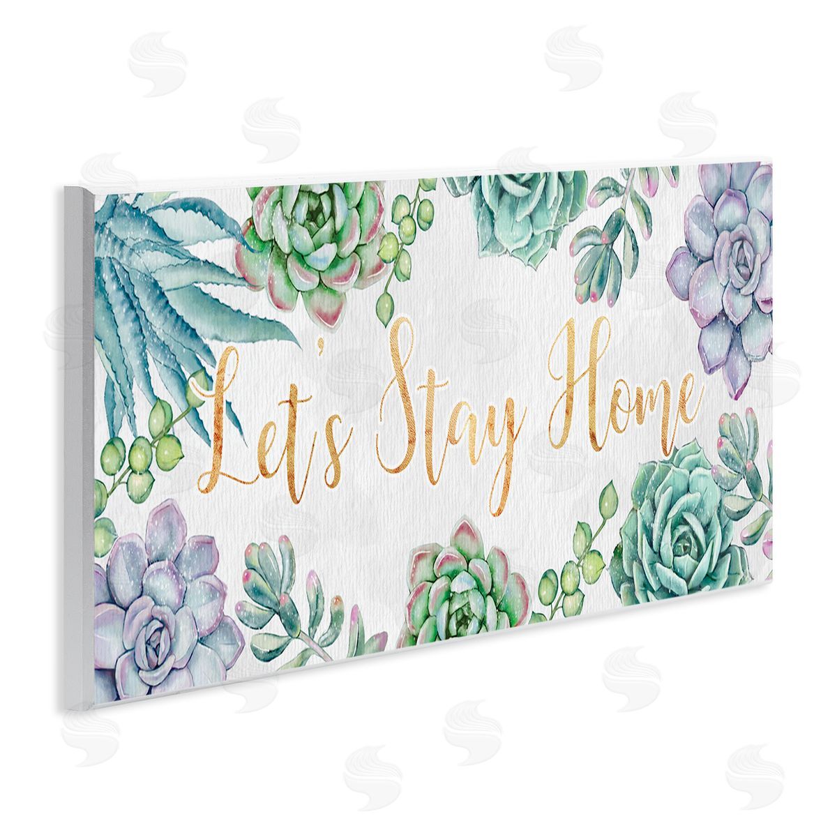 Ziwei Li Let's Stay Home Phrase Green Purple Succulents Wall Plaque Art