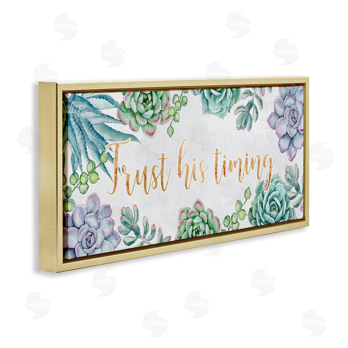Ziwei Li Trust His Timing Sentiments Green Succulent Plants Gold Floater Frame Canvas Art