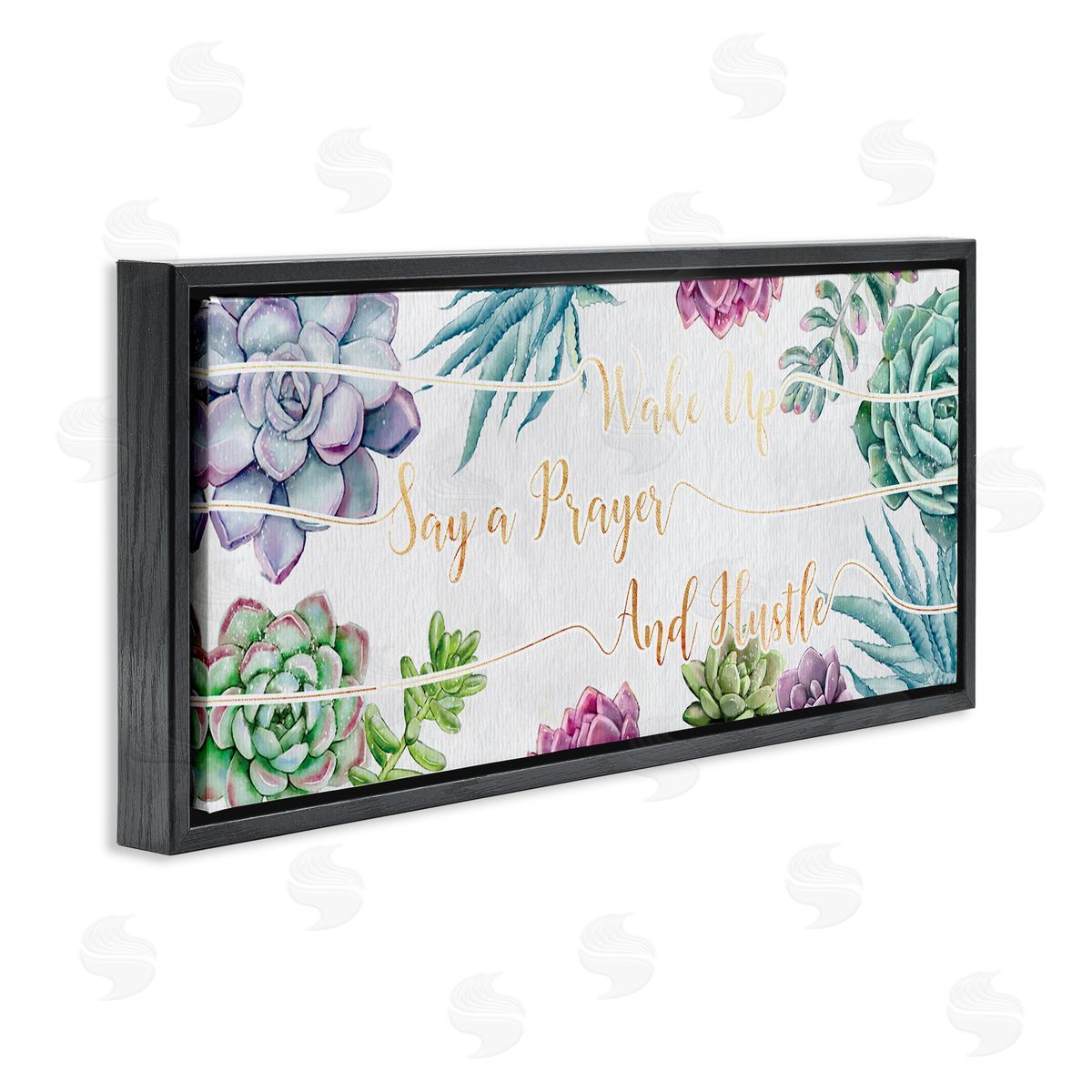 Ziwei Li Wake Up, Pray, Hustle Blooming Succulent Florals Black Floater Frame Canvas Art