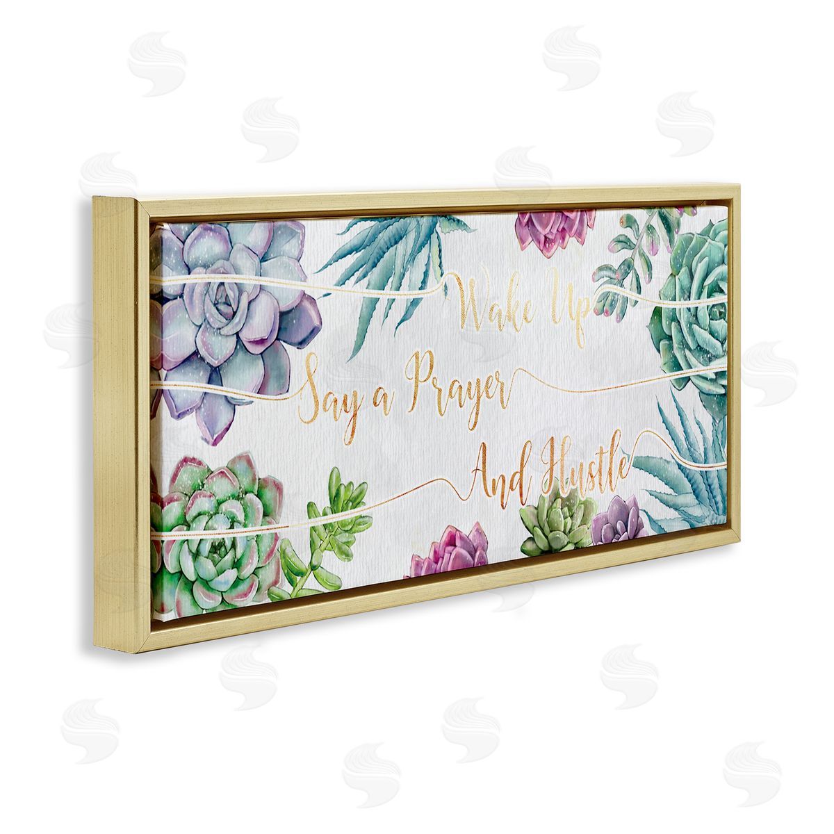 Ziwei Li Wake Up, Pray, Hustle Blooming Succulent Florals Gold Floater Frame Canvas Art